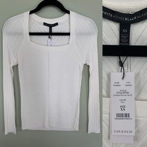 WHBM White Long Sleeve Plaited Portrait Neckline